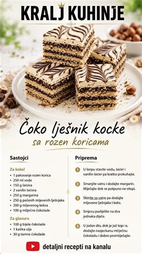Čoko lješnik kocke sa rozen koricama👇RECEPT U OPISU👇