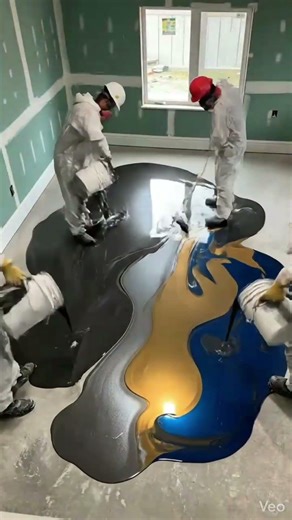 luxury kitchen makeover with stunning metallic epoxy floor transformation ✨