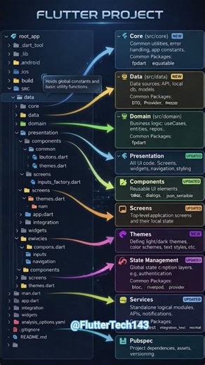 Flutter Clean Architecture Folder Structure 🔥 #flutter #developer #coding #shorts