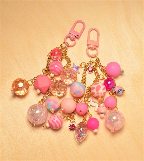 Girly Pink Chunky Keychains, Maximalist Aesthetic, Vibrant Colorful Bead Soup Accesory Gift - Etsy