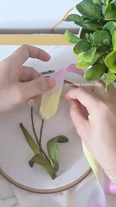 I use rainbow ribbon to make this tulips Flower Embroidery | Asnimar Embroidery