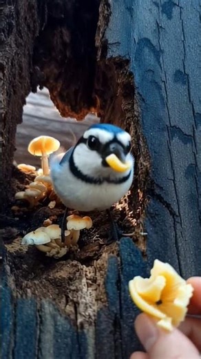 Feeding the Java sparrow with chips #hunter #birds #animals