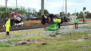 Fire truck cut in half after being struck by Brightline train in Florida