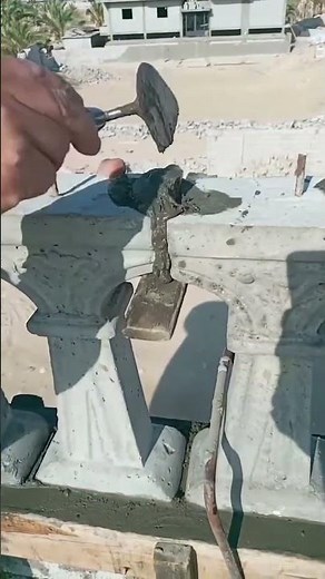 the process of patching cement plaster to connect balustrade joints