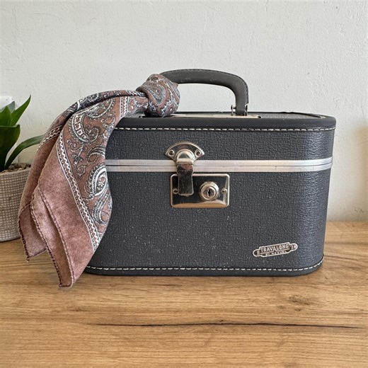 Vintage Train Case Luggage | Gray Travalong Neevel Suitcase | Mid Century Travel Decor | Retro Storage Case | Photo Prop - Etsy