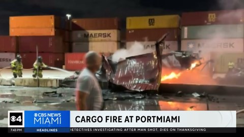 Vehicle causes cargo container fire at PortMiami