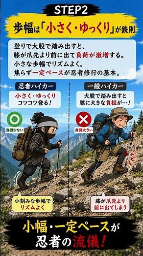 登りの忍者歩きは下りと全然違う！膝を守る重心の置き方【膝痛登山】 #忍者歩き #膝痛 #登山