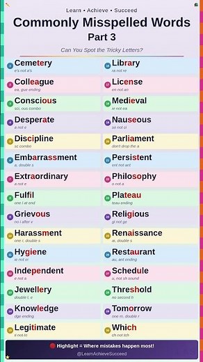 Learn the Most Misspelled English vocabulary Words‪@Learn.achieve.succeed67‬