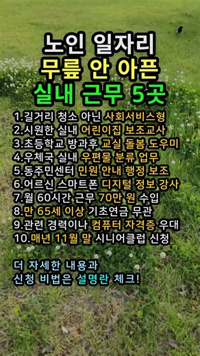 2026년 무릎 안 아프고 한 달 70만 원 통장에 꽂히는 정부 노인일자리 사회서비스형 실내 직무 5곳 및 신청 방법 완벽 정리