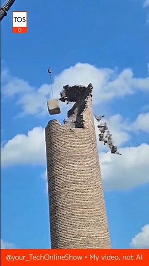 DEMOLITION GIANT 💥🏗️ the brick tower falls under crane’s power 😳#engineering #skills #wow