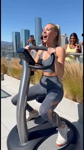 A woman testing new machine outside. #fitness #motivation #sports