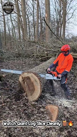 Watch Giant Log Slice Cleanly 🪵🔥 #Woodcutting #OddlySatisfying #Forestry