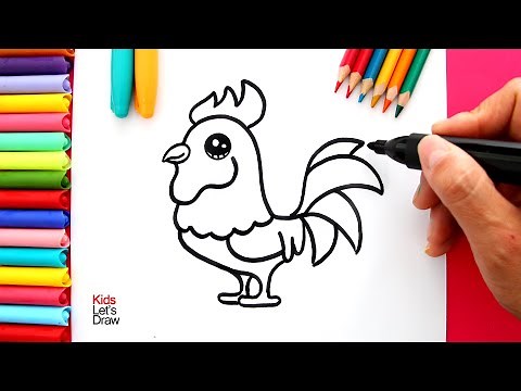 Cómo dibujar y pintar un GALLO fácil | How to Draw a Cute Rooster