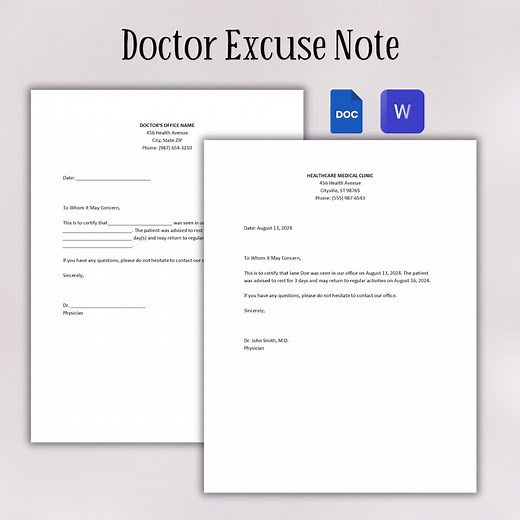 Editable Doctor Excuse Note Template | Printable Doctor's Note | Doctor Excuse Letter | School Excuse Note | Google Docs | MS Word - Etsy