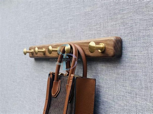 Handmade Walnut Shaker Peg Rail: Vintage Brass Coat Rack - Etsy