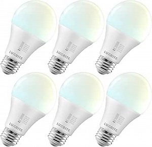 LUXRITE A19 LED Light Bulb 75 Watt Equivalent, CRI90, 5CCT Selectable 2700K 3000K 3500K 4000K 5000K, Dimmable, 1100LM, Standard LED Light Bulbs 11W, E26 Medium Base, ETL - Indoor Outdoor (6 Pack)