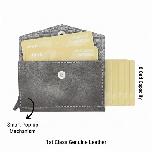 Leather Automatic Card Holder Wallet, Handmade Slim Card Case With Quick Access, RFID Style Mechanism, Personalized Minimal Wallet Gift - Etsy