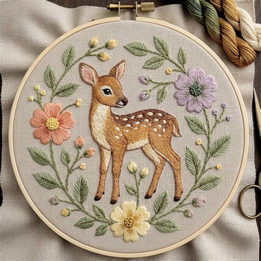 Woodland Deer Floral Wreath Embroidery Pattern (digital Download) - Etsy