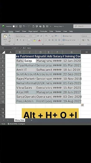 Column Size Manually Adjust Karte Ho? 😩 Just 4 Keys — Fix Everything in 1 Second! #excel