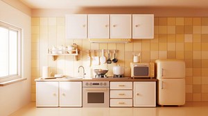 Kitchen room with cartoon style, 3d rendering.