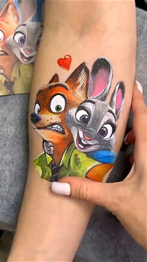 Nick, Judy, Flash & Mr. Big! 🦊🐰🦥🐀 Satisfying Art Removal #shorts #bodyart #drawing