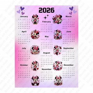 2026 Calendar, Minnie Mouse Calendar 2026, Printable Kids Calendar, Little Mermaid Calendar, Instant Download - Etsy Canada