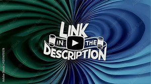 Floating link in description text over green and blue dynamic motion lines background with play button