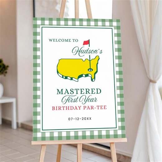 Masters First Birthday Welcome Sign, Mastered His 1st Year, Golf Birthday Welcome Sign, Birthday Par-tee - Etsy