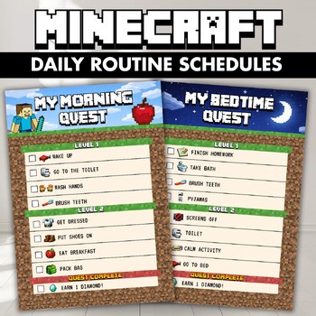 Minecraft Inspired Daily Routine Visual Schedules for ASD and ADHD