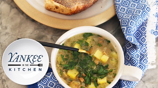 This easy and flavorful clear-broth clam chowder recipe is among the delicious recipes from season five of "Weekends with Yankee." To make the recipe accessible for weeknight cooking, we substituted frozen clam meat and bottled clam juice for the broth, then enriched the soup with bacon, onions, celery, and fresh herbs. Learn how to make the chowder by watching the cooking segment from the fourth episode of the newest season of "Weekends With Yankee," our TV series with GBH, and get the recipe i