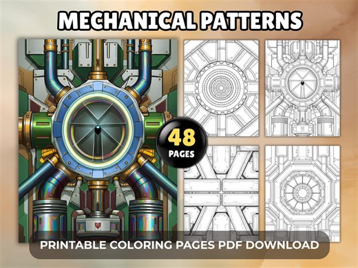 48 Mechanical Patterns Adult Coloring Pages, Intricate Industrial Designs for Relaxation, Printable PDF Download - Etsy