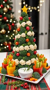 A veggie Christmas tree made from broccoli cauliflower with cute “ornaments.” Perfect for Christmas parties and kids tables—just dip and crunch. 🎄🥦🥕🍅 #veggietree #christmasveggietray #HolidayAppetizers #christmaspartyfood #holidayentertaining | Savory Daily Recipes