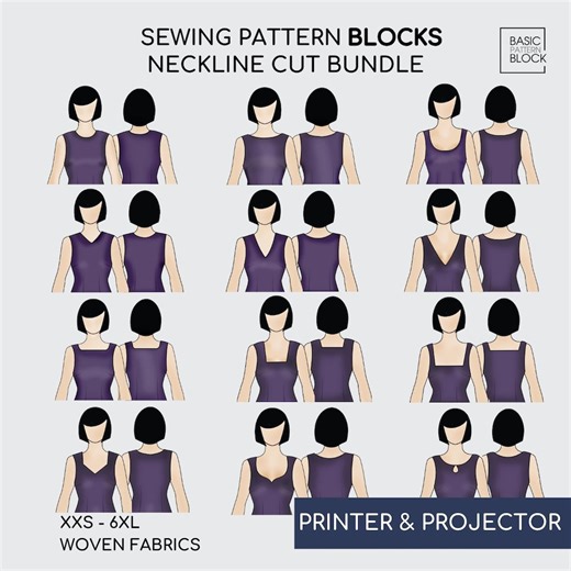 Neckline Cuts Sewing Pattern Block Bundle (PDF Download) • Sizes XXS-6XL - Etsy