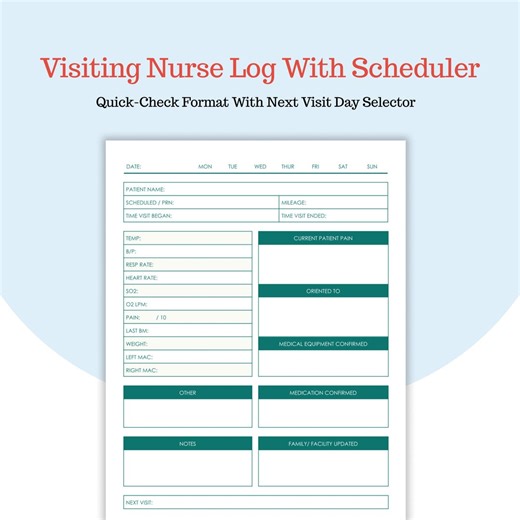 Patient Visit Note With Next Day Tracker - Nursing Progress Note - Medical Equipment Log - Mileage Sheet - Google Docs and PDF - Etsy