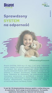 Syrop Bioaron® System to naturalne wsparcie dla odporności dzieci powyżej 3. roku życia 💛 Wodny wyciąg z aloesu drzewiastego oraz witamina C, zawarte w syropie, wspierają odporność i pomagają zwalczać wirusy oraz bakterie. W prosty sposób pomagają w walce z infekcjami górnych dróg oddechowych i wspomagają organizm podczas rekonwalescencji 🤗 Aloes drzewiasty zawarty w syropie pochodzi z własnej plantacji Phytopharm Klęka, co gwarantuje wysoką jakość składników ✅ -- Bioaron SYSTEM, (1920 mg 51 m