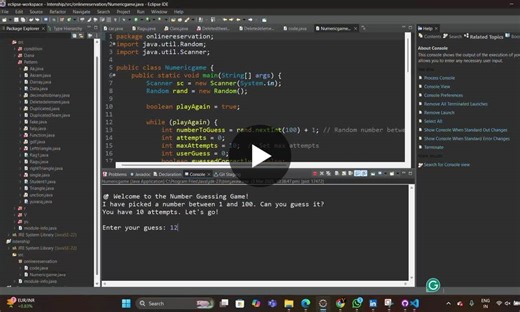 Java Number Guessing Game by Oasis Infobyte | Yuvaraj Kirubakaran posted on the topic | LinkedIn