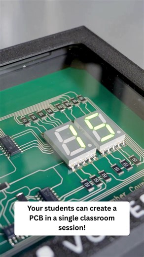 Voltera on Instagram: "Prototyping a PCB used to take weeks. Now it takes a single classroom session. Welcome to the future of hands-on electronics education.👩‍🏫👨‍🔧 In a recent project, our team utilized V-One to print a three-board system that can be used in the classroom: a voltage regulator, pulse generator, and decimal counter. The result? A fully operational counter that cycles from 00 to 99, with adjustable speed and reset functionality. This project gives students hands-on learning of