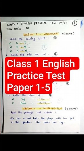 Class 1 English Full Test (5 Papers) | 20 Marks Each | Easy to Advanced Practice #class1english