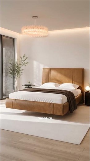 Cama Casal Flutuante com Cabeceira 140cm Lyra Sintético Camel | Design Moderno