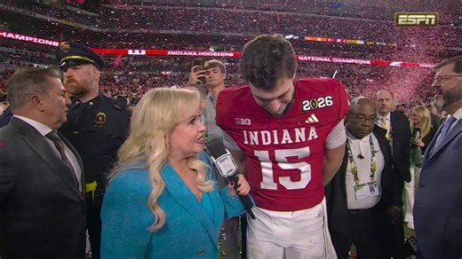 "I got declined to walk-on at the University of Miami. Full circle moment here playing in Miami." Fernando Mendoza's full interview with Holly Rowe after winning the College Football Playoff National Championship ❤️ 🥺 | College Football on ESPN