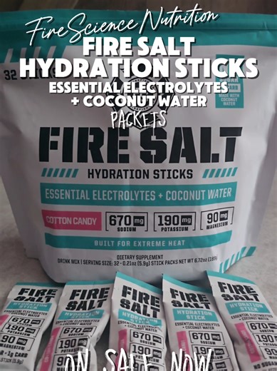 FIRE SALT Hydration Sticks - Essential Electrolytes & Coconut Water - Zero Sugar - 32 Pack - Sport Energy Drink Mix Thirsty after a workout? Fuel your muscles with nature's perfect hydration duo! FIRE SALT Hydration Sticks deliver essential electrolytes to replenish what you lose during intense activities. Infused with pure coconut water flavor without added sugar, they're a taste explosion that stays fresh at room temperature. The 32-pack means you're always prepared for sweat sessions and adve