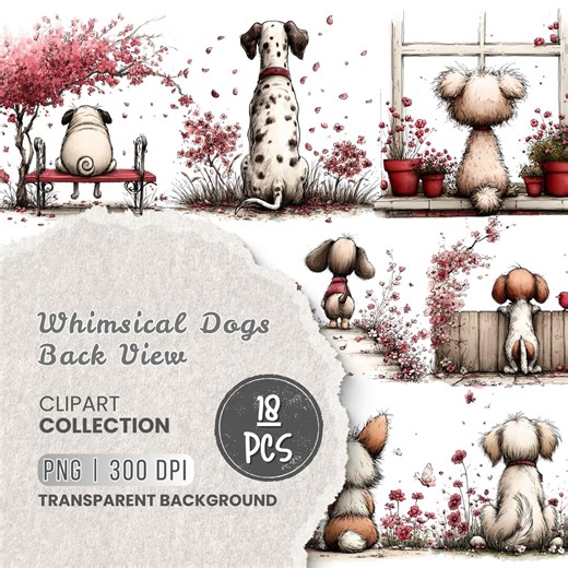 Whimsical Dog Back View Png Clipart, Quirky Pets PNG, Dog Lover Clipart, Dog Paw Prints, Crafts, Projects, Sublimation - Etsy