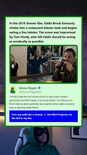 In the 2018 Venom film Eddie Brock famously climbs into a restaurant lobster tank and begins eating