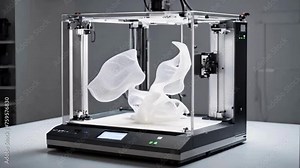 footage of a 4D printing process, where materials reshape themselves over time in response to external stimuli.