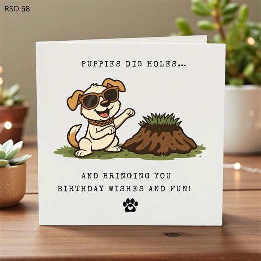 Personalized Puppy Birthday Card, Cute Dog Illustration, Fun Birthday Wishes, Cartoon Pet Lover Greeting, Custom Name Option Gift - Etsy
