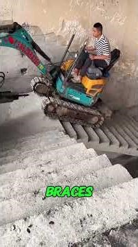 How does an excavator go up stairs—and then back down? This move is wild!#excavator