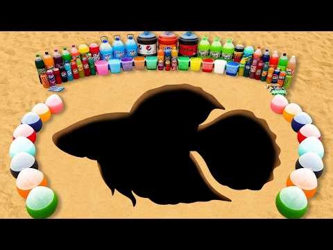 How to make Rainbow Fish with Balloons of Fanta, Chupa Chups, Fanta, 7UP, Coca Cola vs Mentos