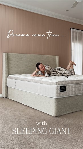 HAYLEY • home • DIY • style • inspiration on Instagram: "So, our bed got taken out by a cyclone and I wasn’t exactly heartbroken. My first stop was @sleepinggiantaustralia for an upgrade. The Wing Bedhead is everything – stylish and snuggly and the Avon Mineral fabric is seriously soft, but also durable. Storage was a must-have, which is why I went for the Leo gas lift bed base – hello, extra linen closet! And let’s talk about the Balmoral mattress, we chose the Balanced Comfort and we LOVE it. 