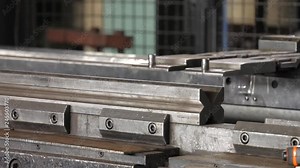 Bending metal on the machine. CNC press brake. Sheet metalworking cnc press brake bending tool.