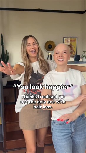Holly Faller on Instagram: "Hey you! Yes you with the cute thin hair or snazzy bald head. Feeling alone?? We’re your besties now 🫶 If you’ve ever felt like the only one going through hair loss… you’re not. I PROMISE. We both felt the same way in the early stages of our journey. But realising there is a whole community of women like you, just waiting for you to find and connect with them, is completely life-changing. Many of us would say life-saving. Even the heaviest burden is a heck of a lot l